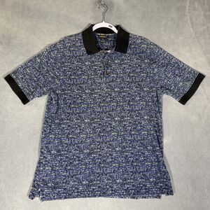 Woolrich Mens L Polo Shirt Blue All Over Print Short Sleeve Casual